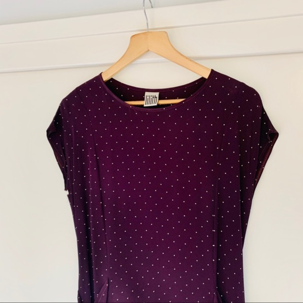 SALE 🔥 LILITH Aubergine Polka Dot Dress with‎ Waist Detail